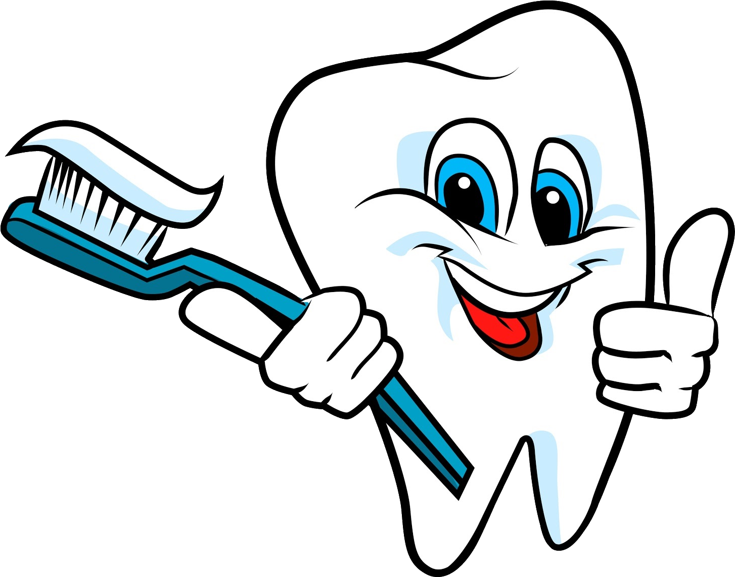 A cartoon tooth holding a toothbrush