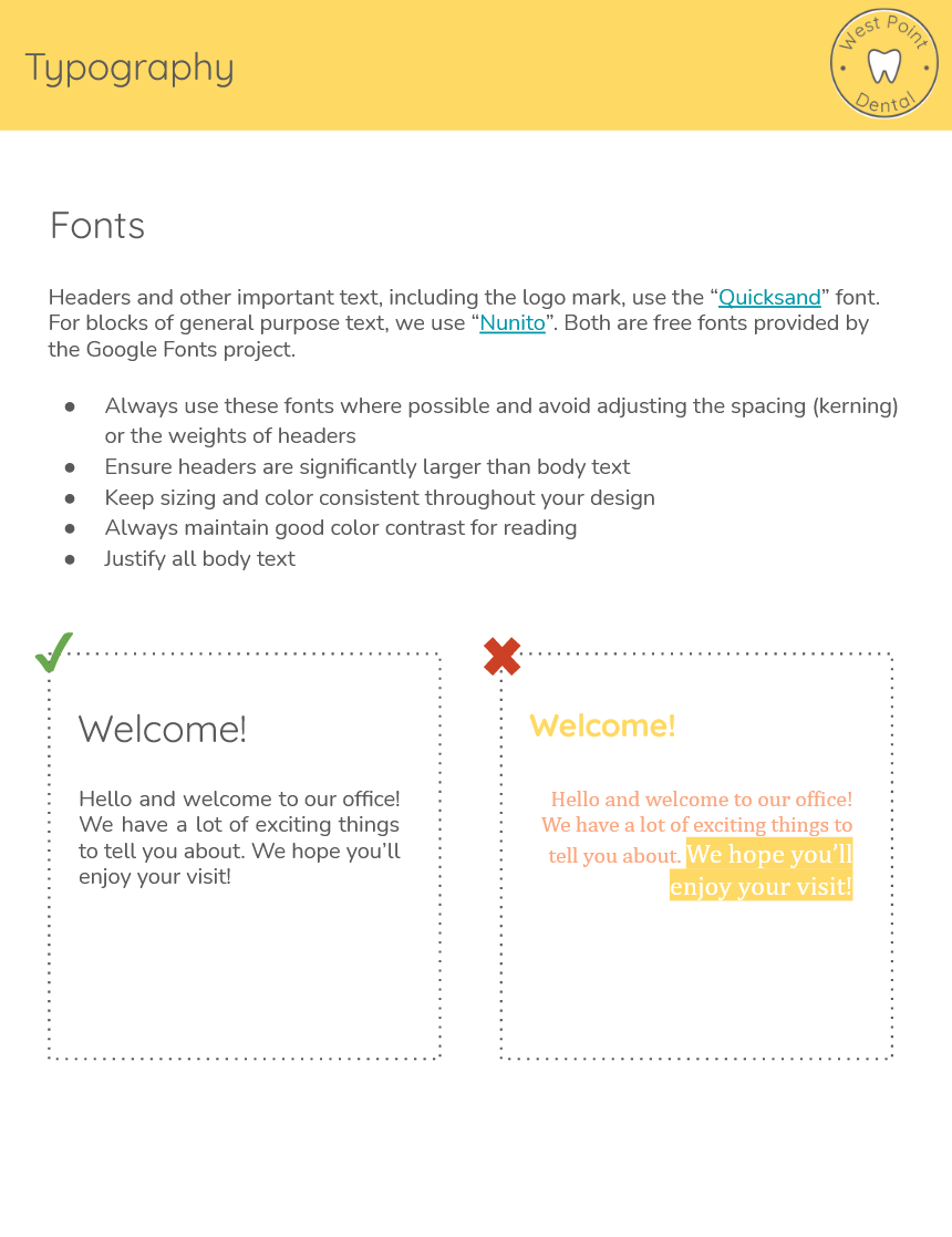 The West Point Dental Style Guide – typography