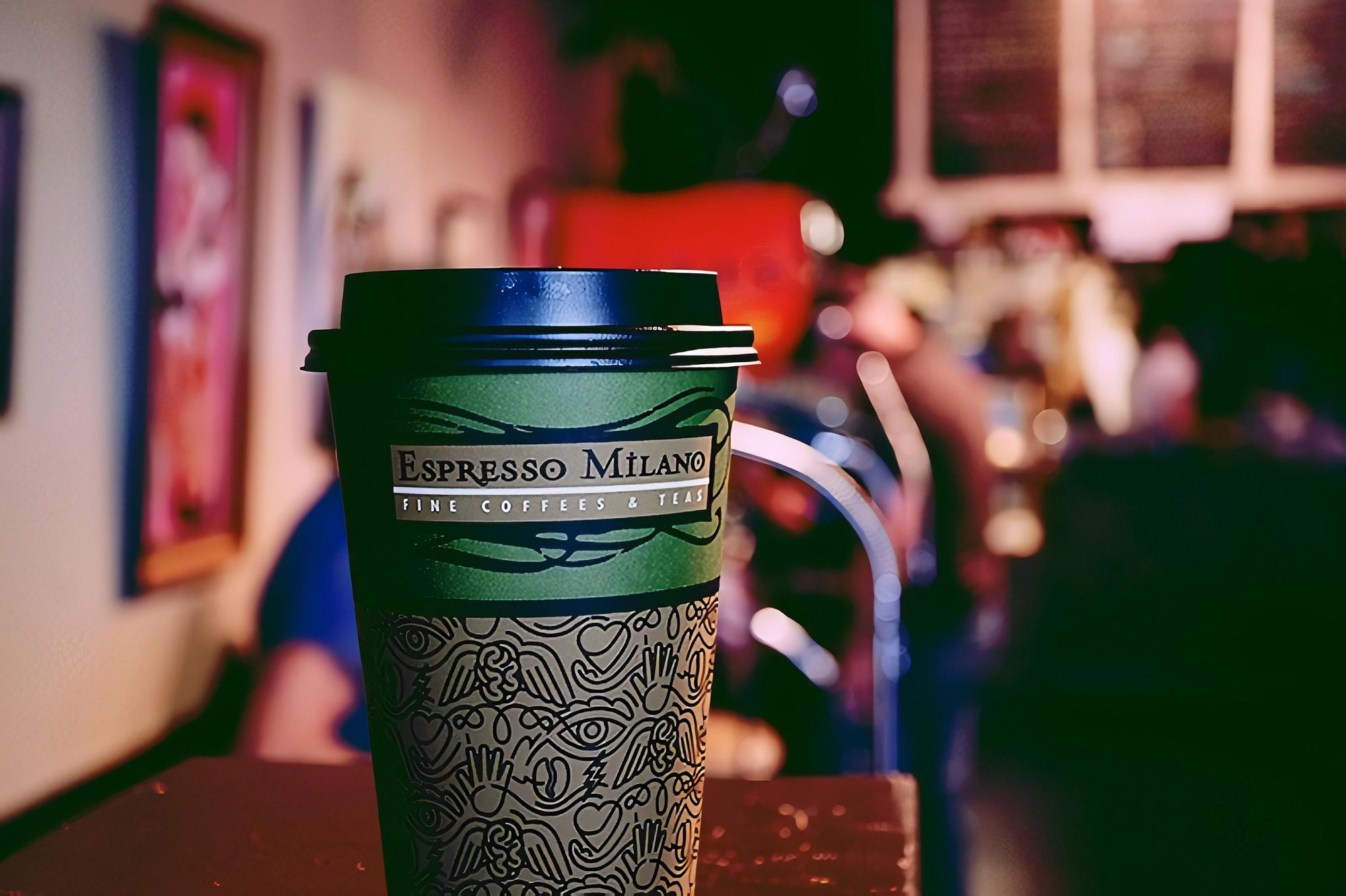 An Espresso Milano coffee cup
